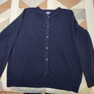 Lands' End Classic Navy Crewneck Button Cardigan